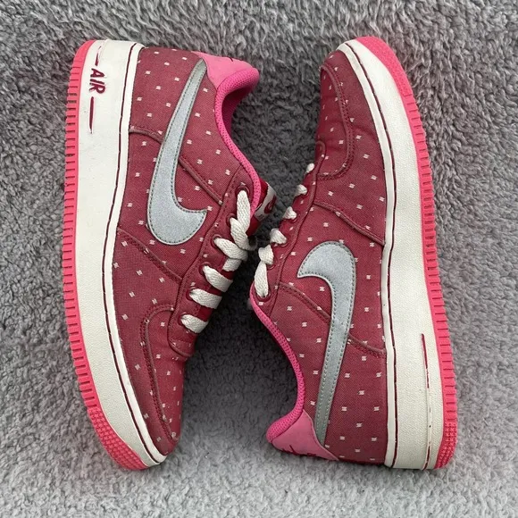 Nike Air Force 1 Shoes Youth 6.5 Red Pink Dot Canvas Sports Casual Streetwear