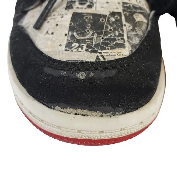 Nike Air Jordan 1 Mid SE Newspaper Air Times Boy's Youth 11C Black &amp; Red