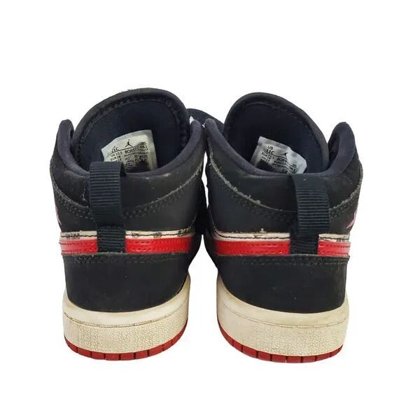 Nike Air Jordan 1 Mid SE Newspaper Air Times Boy's Youth 11C Black &amp; Red