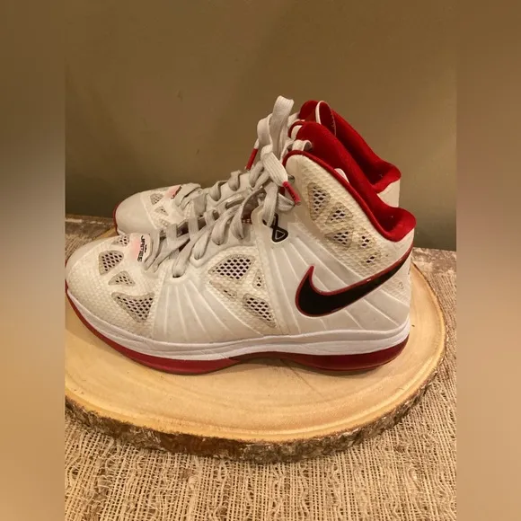 NIke Air Max LeBron VIII (PS) Basketball Shoes, #449201-100,Wht/Red, Youth US 7Y
