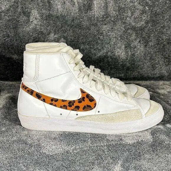 Nike Blazer Mid Womens Size 8 Shoes Leopard White Brown Athletic Casual Sneakers