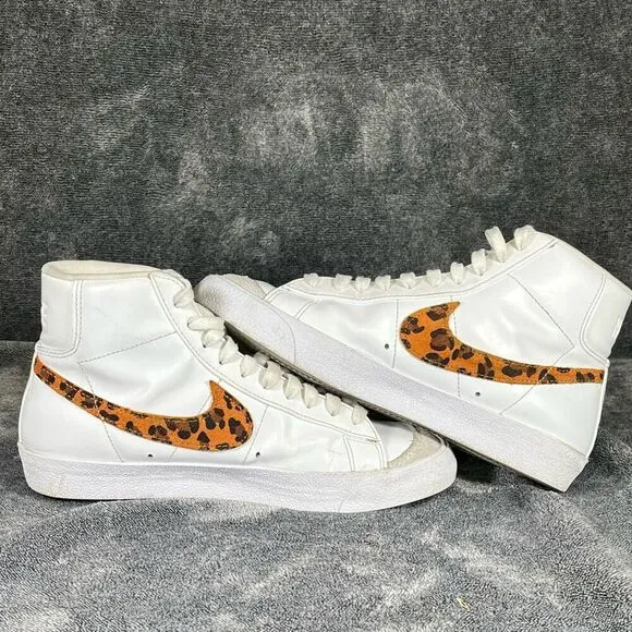 Nike Blazer Mid Womens Size 8 Shoes Leopard White Brown Athletic Casual Sneakers