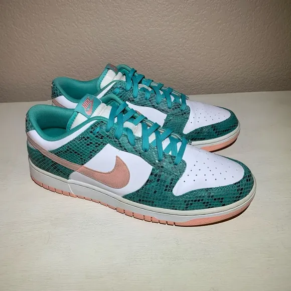 Nike Dunk Low Washed Teal Snakeskin Bleached Coral Sneakers DR8577-300 Men's 12