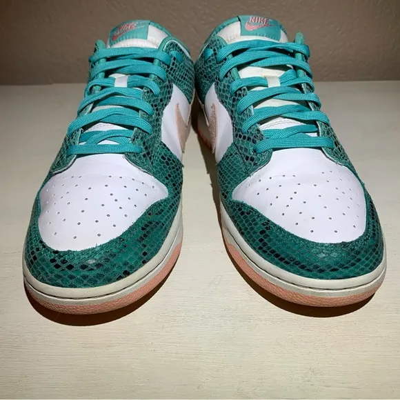 Nike Dunk Low Washed Teal Snakeskin Bleached Coral Sneakers DR8577-300 Men's 12