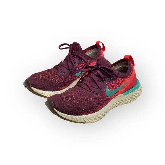 Nike ✔︎ Epic React Flyknit Running Shoes Sneakers ✔︎ Bordeaux Hyper Jade ✔︎ 7.5M