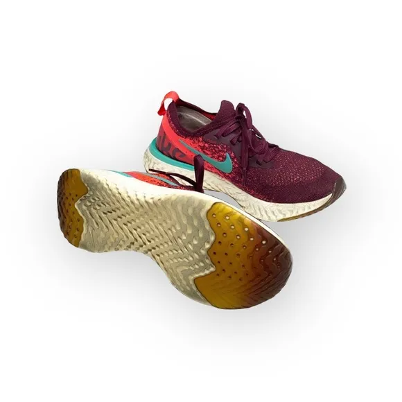 Nike ✔︎ Epic React Flyknit Running Shoes Sneakers ✔︎ Bordeaux Hyper Jade ✔︎ 7.5M