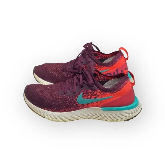Nike ✔︎ Epic React Flyknit Running Shoes Sneakers ✔︎ Bordeaux Hyper Jade ✔︎ 7.5M