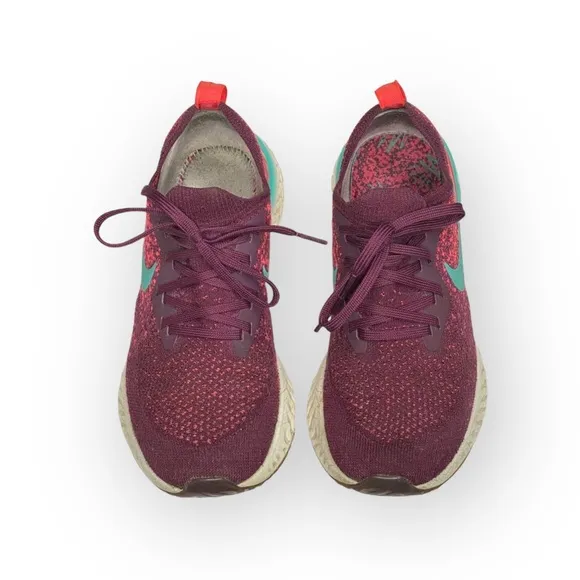 Nike ✔︎ Epic React Flyknit Running Shoes Sneakers ✔︎ Bordeaux Hyper Jade ✔︎ 7.5M