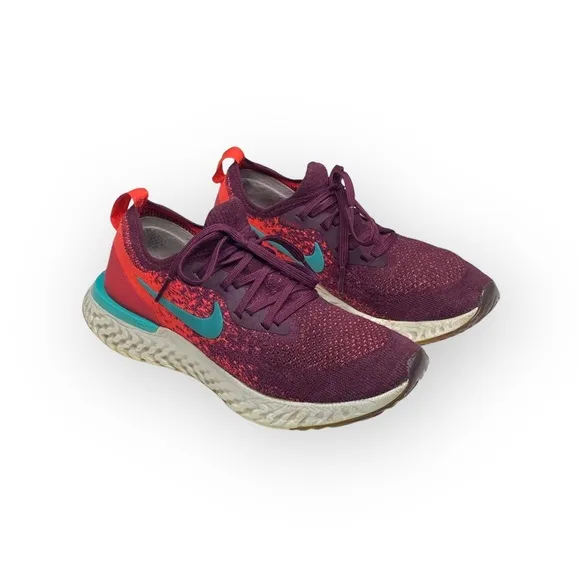 Nike ✔︎ Epic React Flyknit Running Shoes Sneakers ✔︎ Bordeaux Hyper Jade ✔︎ 7.5M