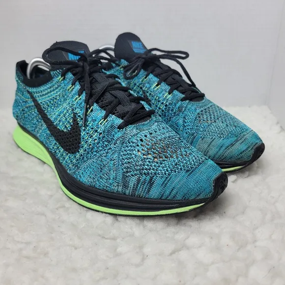 Nike Flyknit Racer 2015  Men's Running Shoes Size 10.5  Blue Lagoon 526628-401