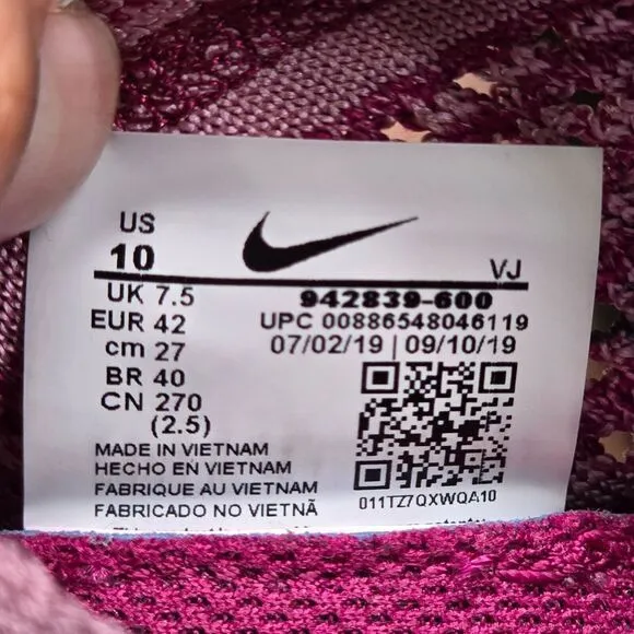 Nike Free‎ RN Flyknit Women's 10 Running Shoes Raspberry Red 942839-600