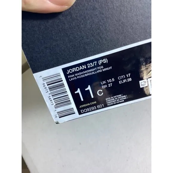 Nike Jordan 23/7 PS Pink Wash/Midnight Fog Toddler Strap Shoes 11C New with Box