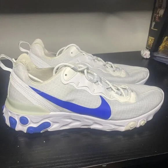 Nike React Element 55 Running Shoes White/ Royal Blue Sneakers SZ 11 BQ6167-100