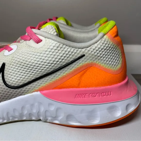 Nike Renew Run Shoes Men’s 11.5 White Pink &amp; Orange Running Sneakers, CK3657-100