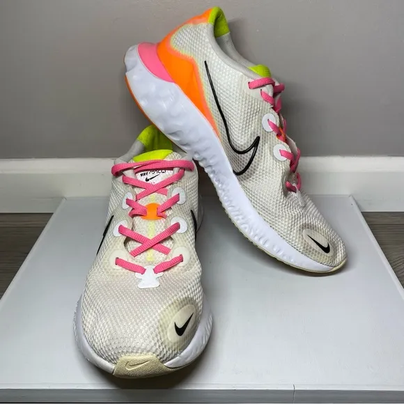 Nike Renew Run Shoes Men’s 11.5 White Pink &amp; Orange Running Sneakers, CK3657-100