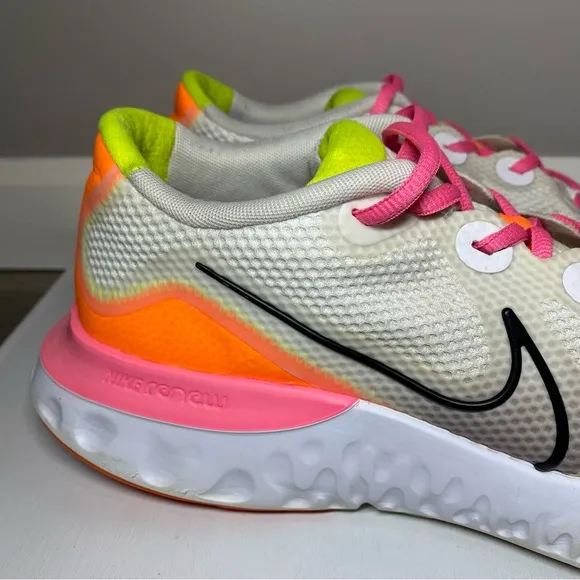 Nike Renew Run Shoes Men’s 11.5 White Pink &amp; Orange Running Sneakers, CK3657-100