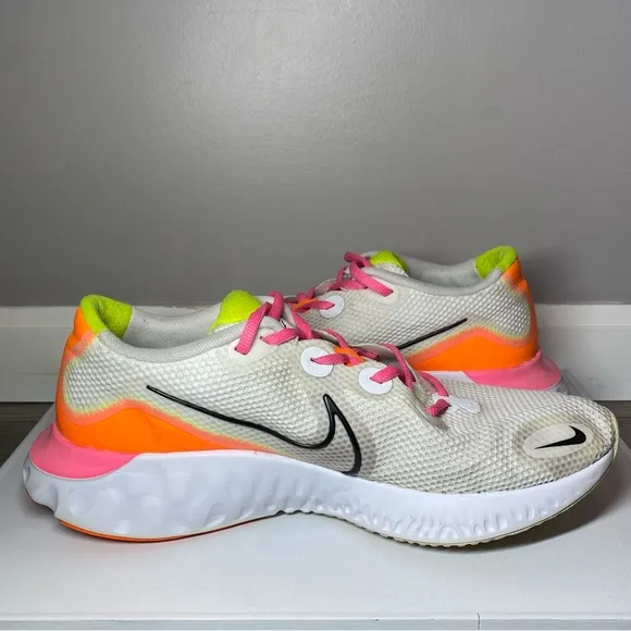 Nike Renew Run Shoes Men’s 11.5 White Pink &amp; Orange Running Sneakers, CK3657-100