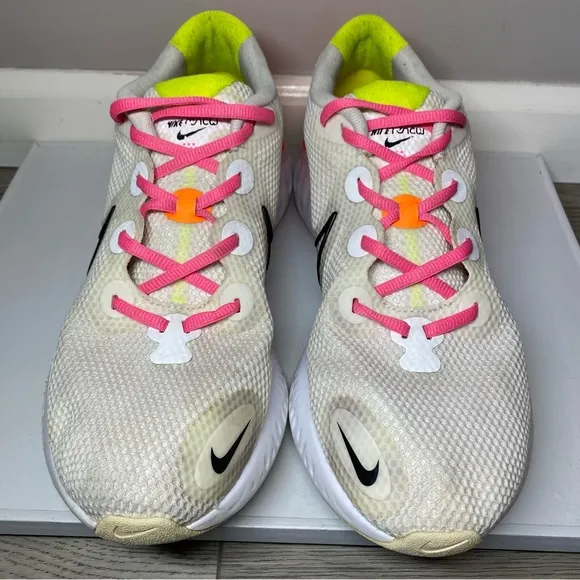 Nike Renew Run Shoes Men’s 11.5 White Pink &amp; Orange Running Sneakers, CK3657-100