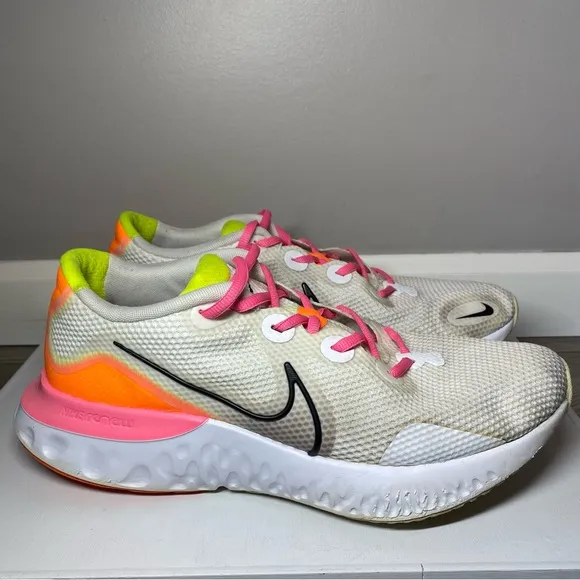 Nike Renew Run Shoes Men’s 11.5 White Pink &amp; Orange Running Sneakers, CK3657-100