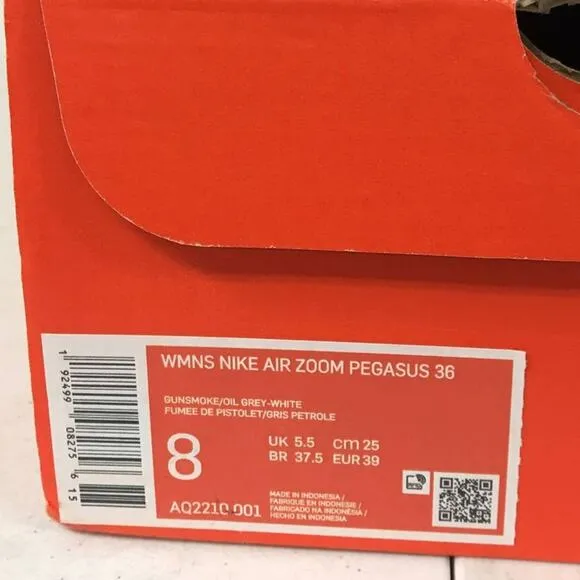 Nike Women's Size 8 Air Zoom Pegasus 36 Running Shoes, Gunsmoke Grey