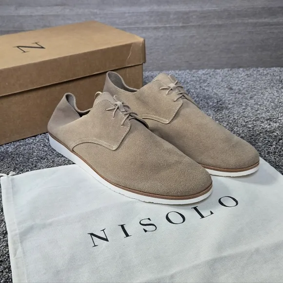 Nisolo Men's Travel Derby Tan Suede Shoes NEW size 11
