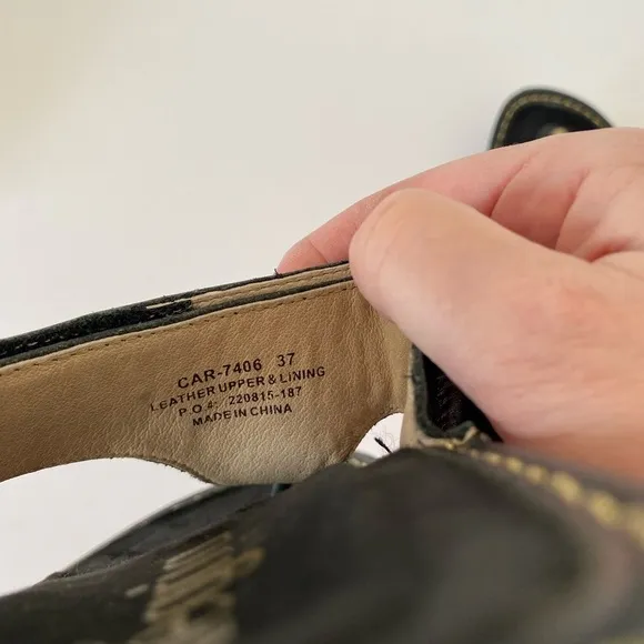 NWOT Algeria Womens Carina Leather Thong Sandal - Coal Blac Size 37 (7 - 7 1/2)