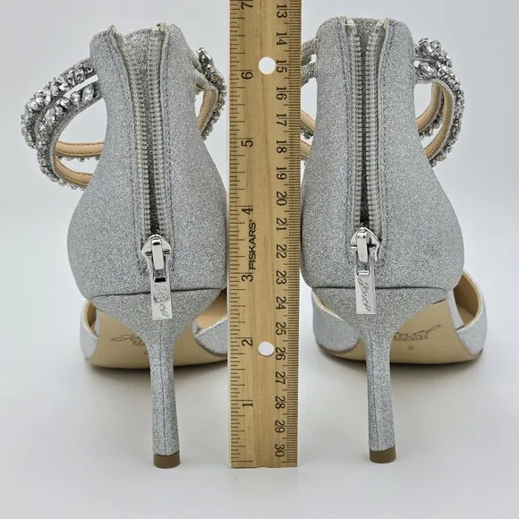 NWOT Jewel Badgley Mischka Maya Crystal Strap 2-Piece Pointy-Toe Pumps, Silver 9