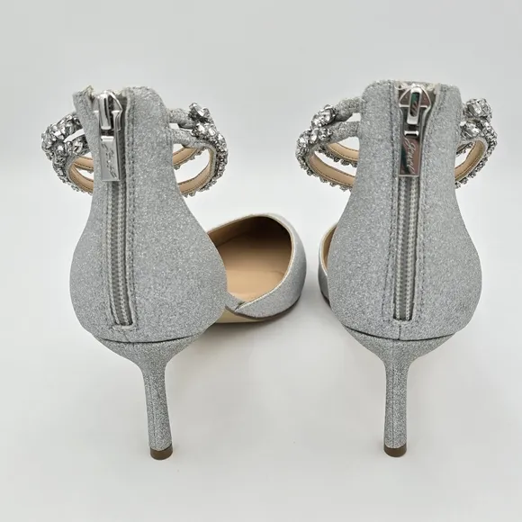 NWOT Jewel Badgley Mischka Maya Crystal Strap 2-Piece Pointy-Toe Pumps, Silver 9