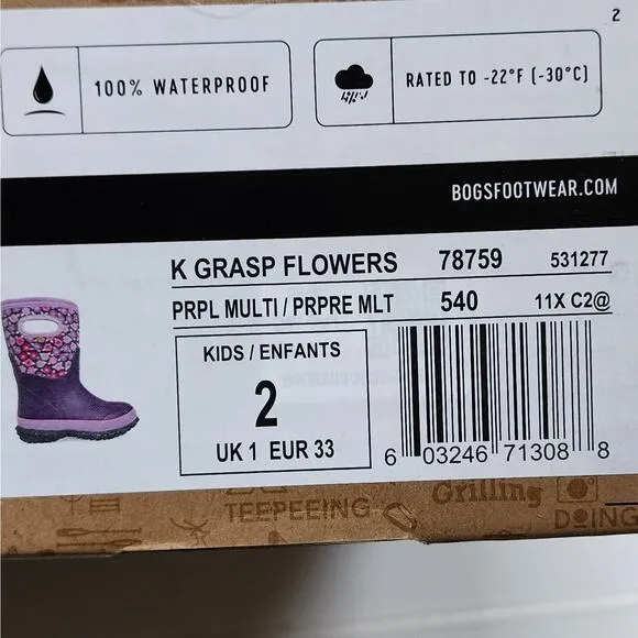 NWT Bogs Kids Grasp Flowers Winter Boots