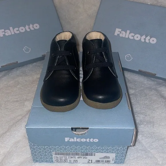 NWT FALCOTTO CONTE VL Boys Black Brushed Nappa Leather Shoes with Strap Closure