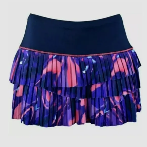 Nwt Lucky In Love Pleated tier tennis skort skirt L Large purple violet blue etc