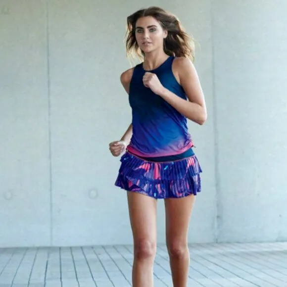 Nwt Lucky In Love Pleated tier tennis skort skirt L Large purple violet blue etc