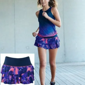 Nwt Lucky In Love Pleated tier tennis skort skirt L Large purple violet blue etc