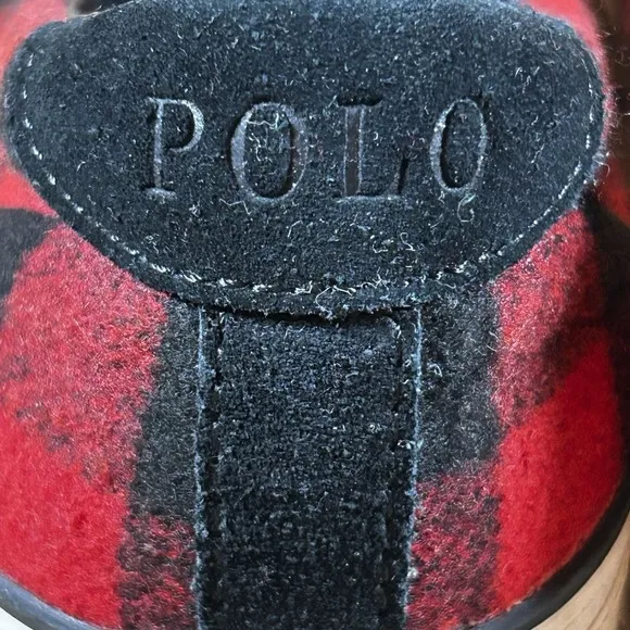 NWT POLO Ralph Lauren THOMPSON Buffalo Check Slip On Sneakers 8.5 Red Black