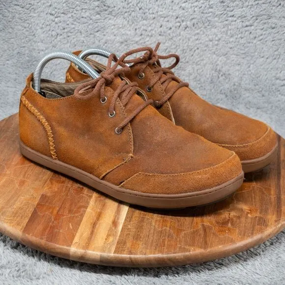 Olukai Maki Shoes Mens Size 8 Brown Suede Moccasin Lace Up Chukka Loafers