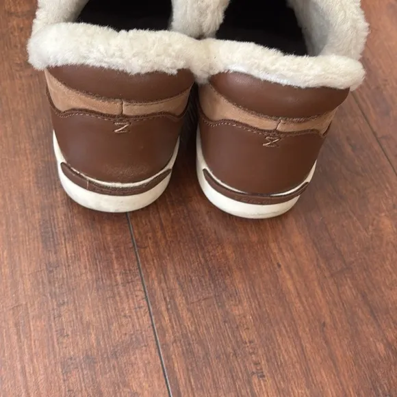 Olukai Malua Hulu Women's Tan leather Shearling-Lined Slip-On Shoes