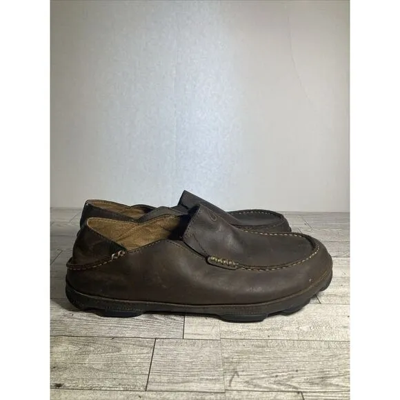 OluKai Moloa  Mens Slip On Shoes  Dark Wood Leather  Size‎ US M8.5