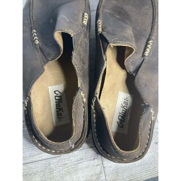 OluKai Moloa  Mens Slip On Shoes  Dark Wood Leather  Size‎ US M8.5