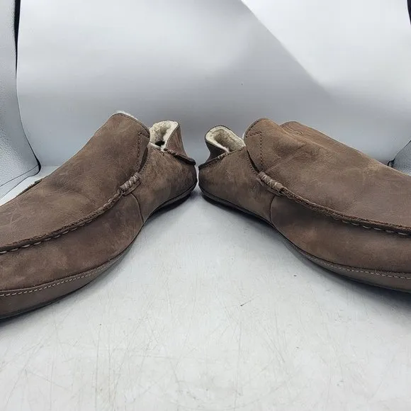 Olukai Moloa Slipper Size 15 Shearling Loafers Tan Leather Convertible Shoe