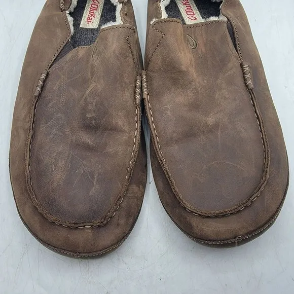 Olukai Moloa Slipper Size 15 Shearling Loafers Tan Leather Convertible Shoe