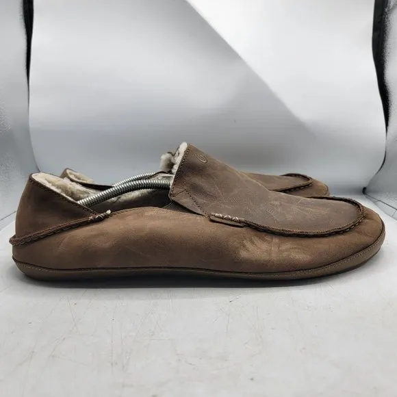 Olukai Moloa Slipper Size 15 Shearling Loafers Tan Leather Convertible Shoe