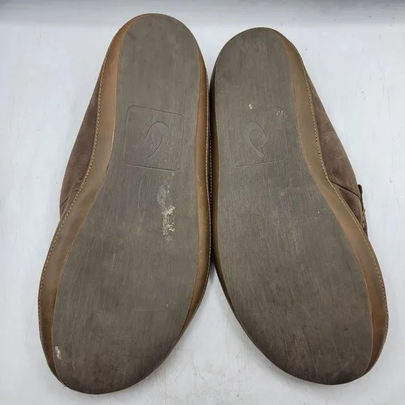 Olukai Moloa Slipper Size 15 Shearling Loafers Tan Leather Convertible Shoe