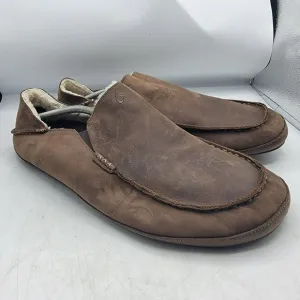 Olukai Moloa Slipper Size 15 Shearling Loafers Tan Leather Convertible Shoe