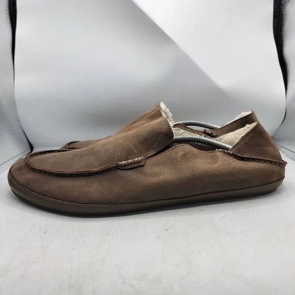 Olukai Moloa Slipper Size 15 Shearling Loafers Tan Leather Convertible Shoe