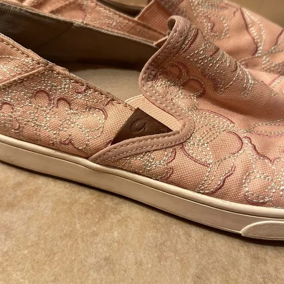 OLUKAI Pink Embroidered Slip Ons