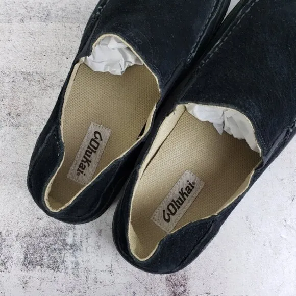 OluKai Puhalu Black Suede Leather Slip On Casual Shoes Men's size 9M EU 42