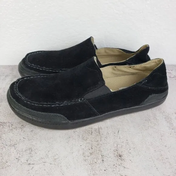 OluKai Puhalu Black Suede Leather Slip On Casual Shoes Men's size 9M EU 42
