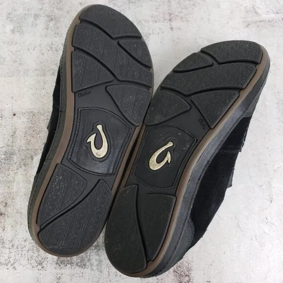OluKai Puhalu Black Suede Leather Slip On Casual Shoes Men's size 9M EU 42