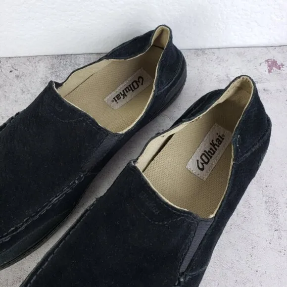 OluKai Puhalu Black Suede Leather Slip On Casual Shoes Men's size 9M EU 42