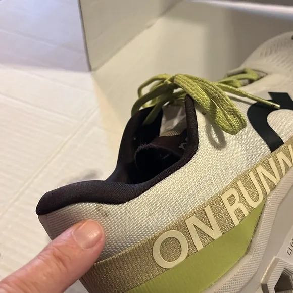 On cloud-on running cloud, monster 2, white &amp; green size 9 men’s tennis shoes.